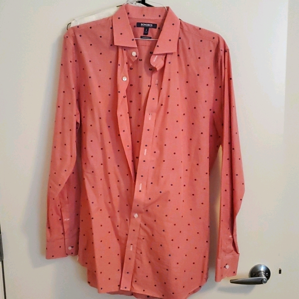 Bonobos Dress Shirt Red Check Floral 17/36